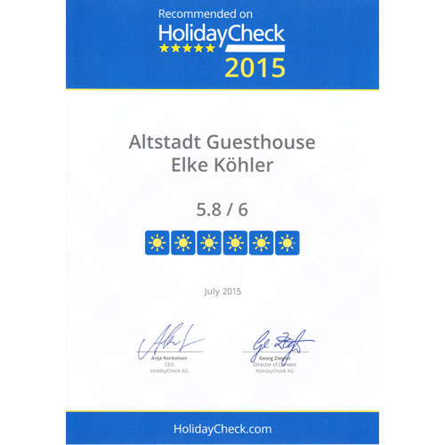 HolidayCheck-Auszeichnung 215 - Pension Köhler Dresden